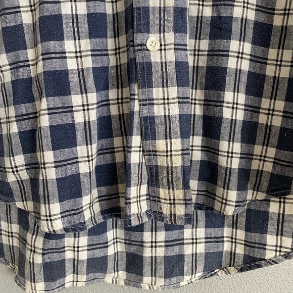 Creative Edge Button Up Men’s Size Large Linen Plaid Blue Short Sleeve Collared - Picture 5 of 7